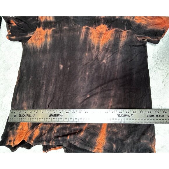 Hagara Israel Women's V-Neck Tie-Dye Tee Shirt Size 2 Short Sleeve Black/Orange - Picture 7 of 8